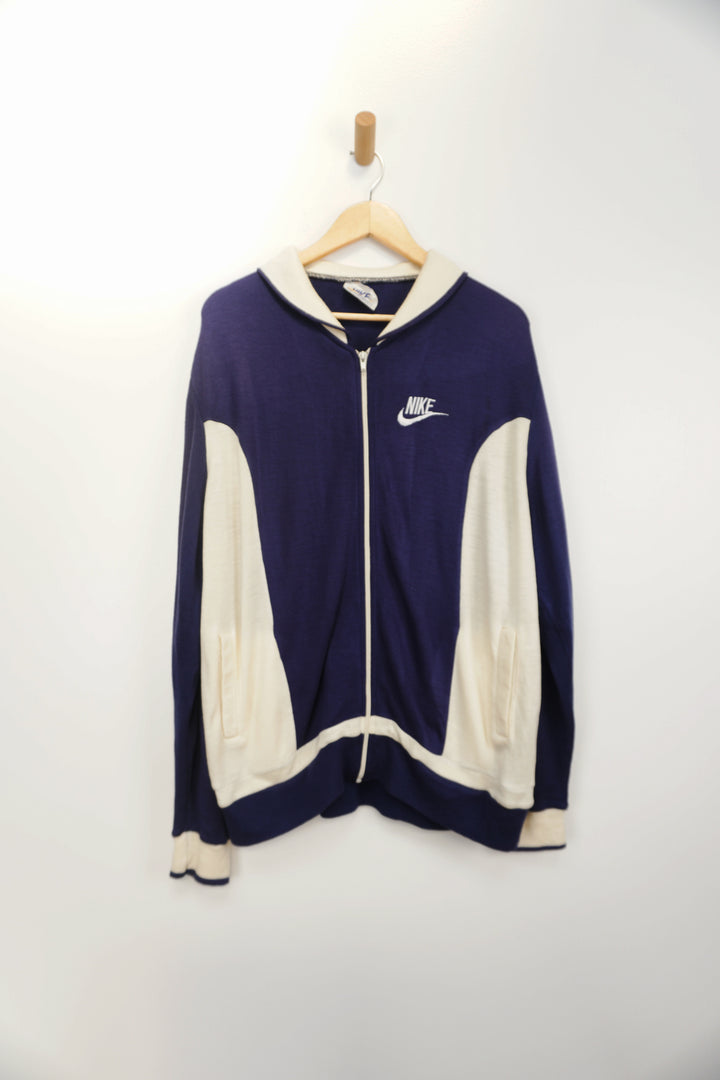 Vintage Nike Blue and White Cotton Tracksuit Top