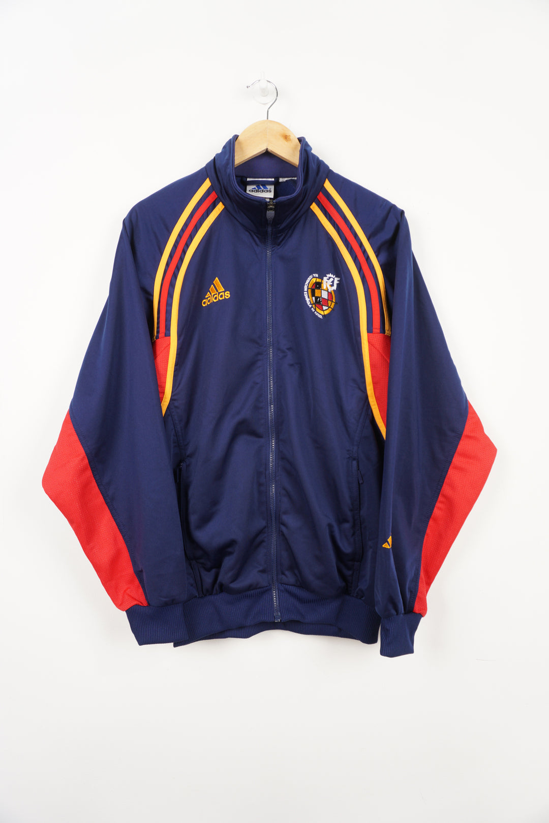 2000's Spain x Adidas navy blue and red tracksuit jacket with embroidered badge and logo on the chest