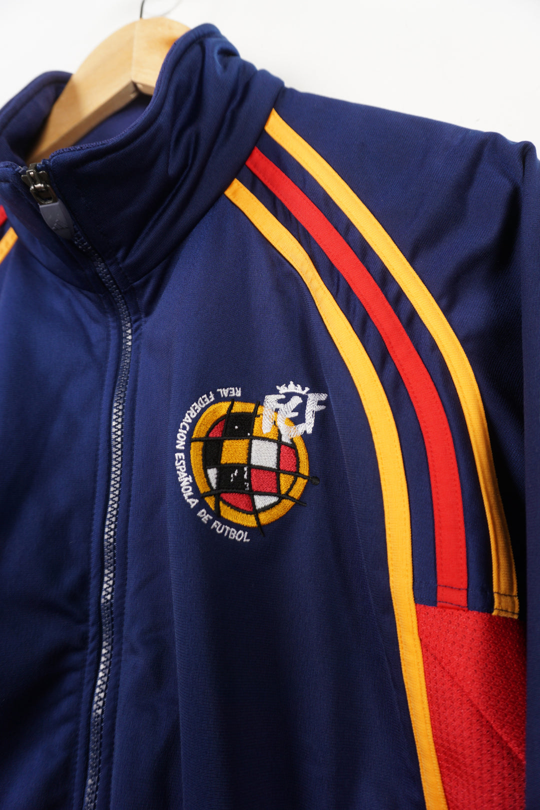 2000's Spain x Adidas navy blue and red tracksuit jacket with embroidered badge and logo on the chest