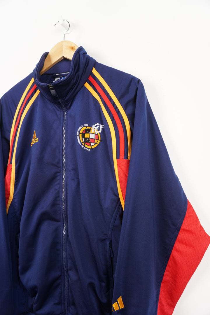 2000's Spain x Adidas navy blue and red tracksuit jacket with embroidered badge and logo on the chest