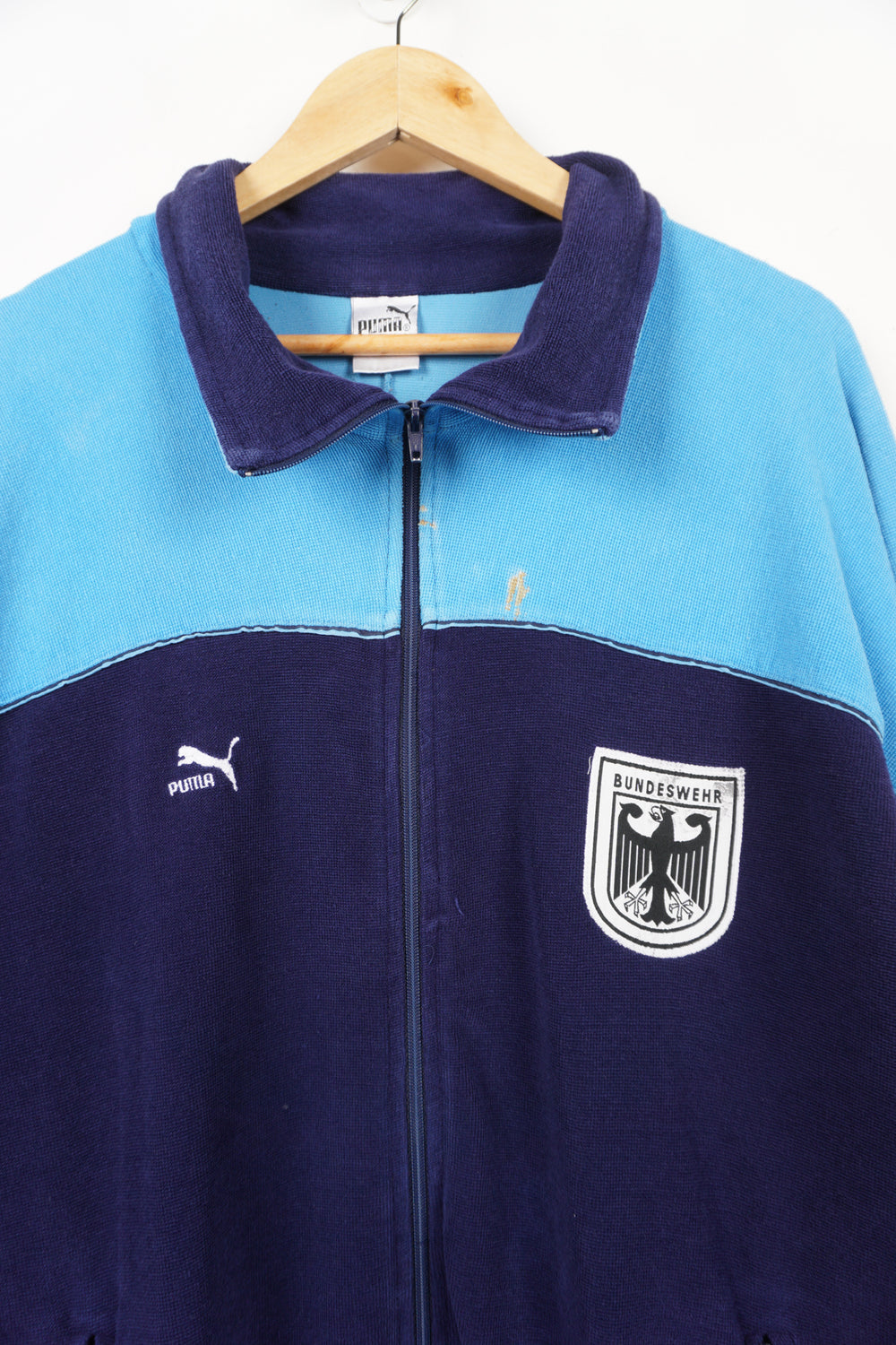 Vintage 1980's Puma Bundesweher German military blue towelled tracksuit jacket with embroidered badges on the chest