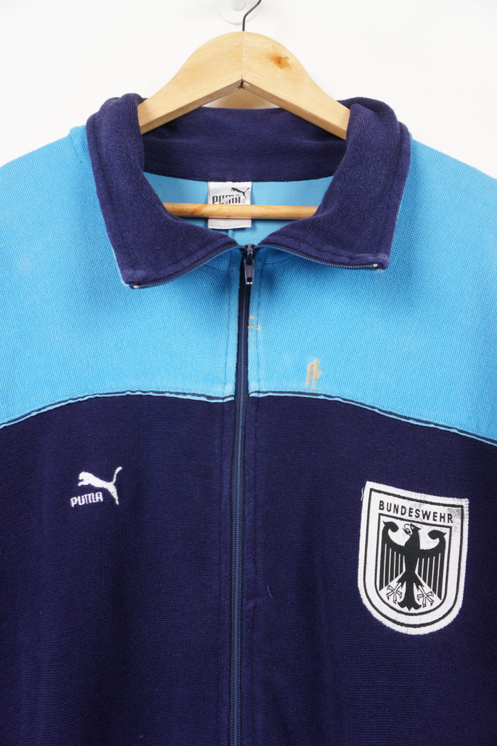 Vintage 1980's Puma Bundesweher German military blue towelled tracksuit jacket with embroidered badges on the chest