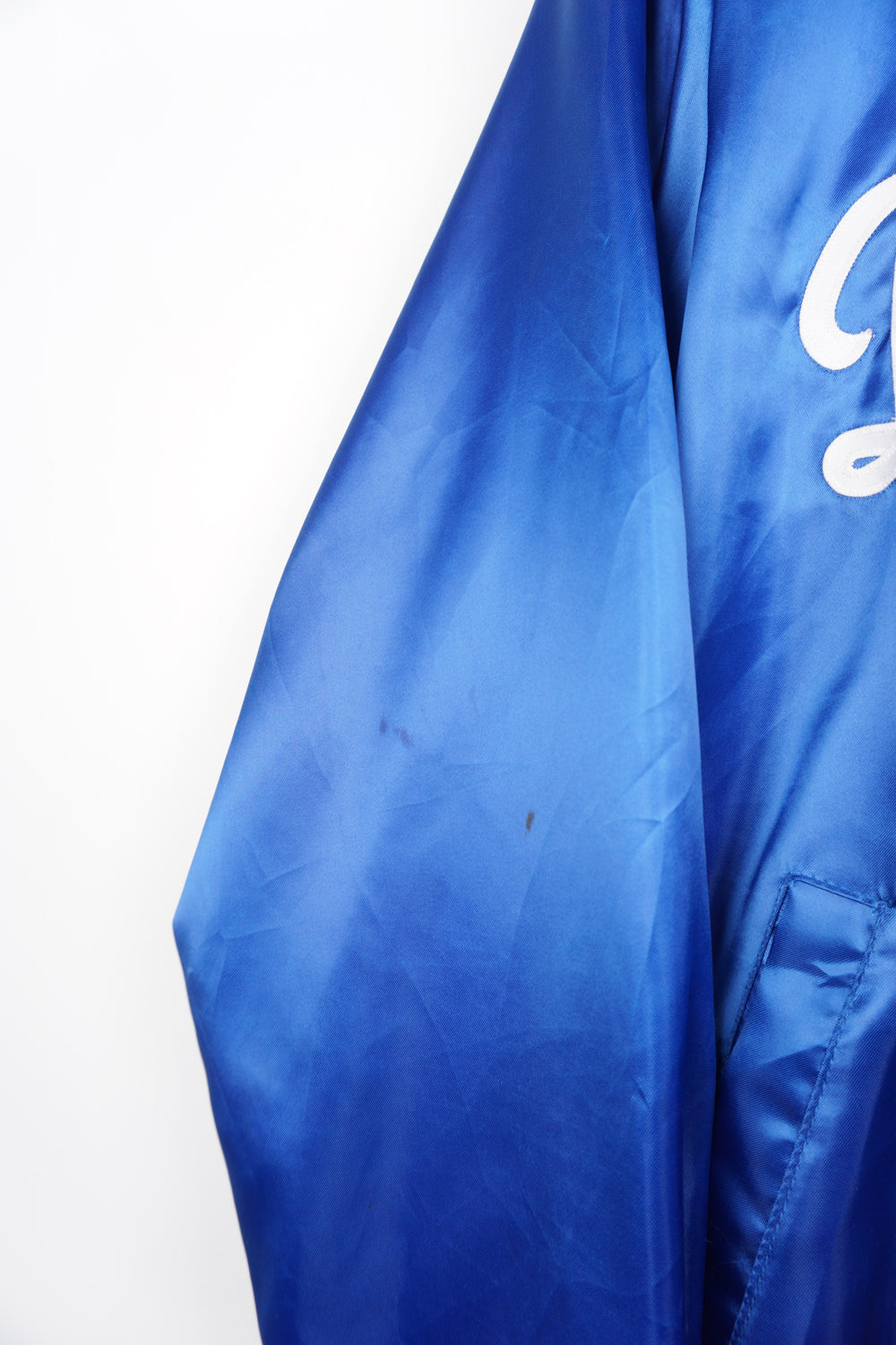 Vintage 1960's Los Angeles Dodgers blue satin baseball jacket with embroidered spell-out on the front 