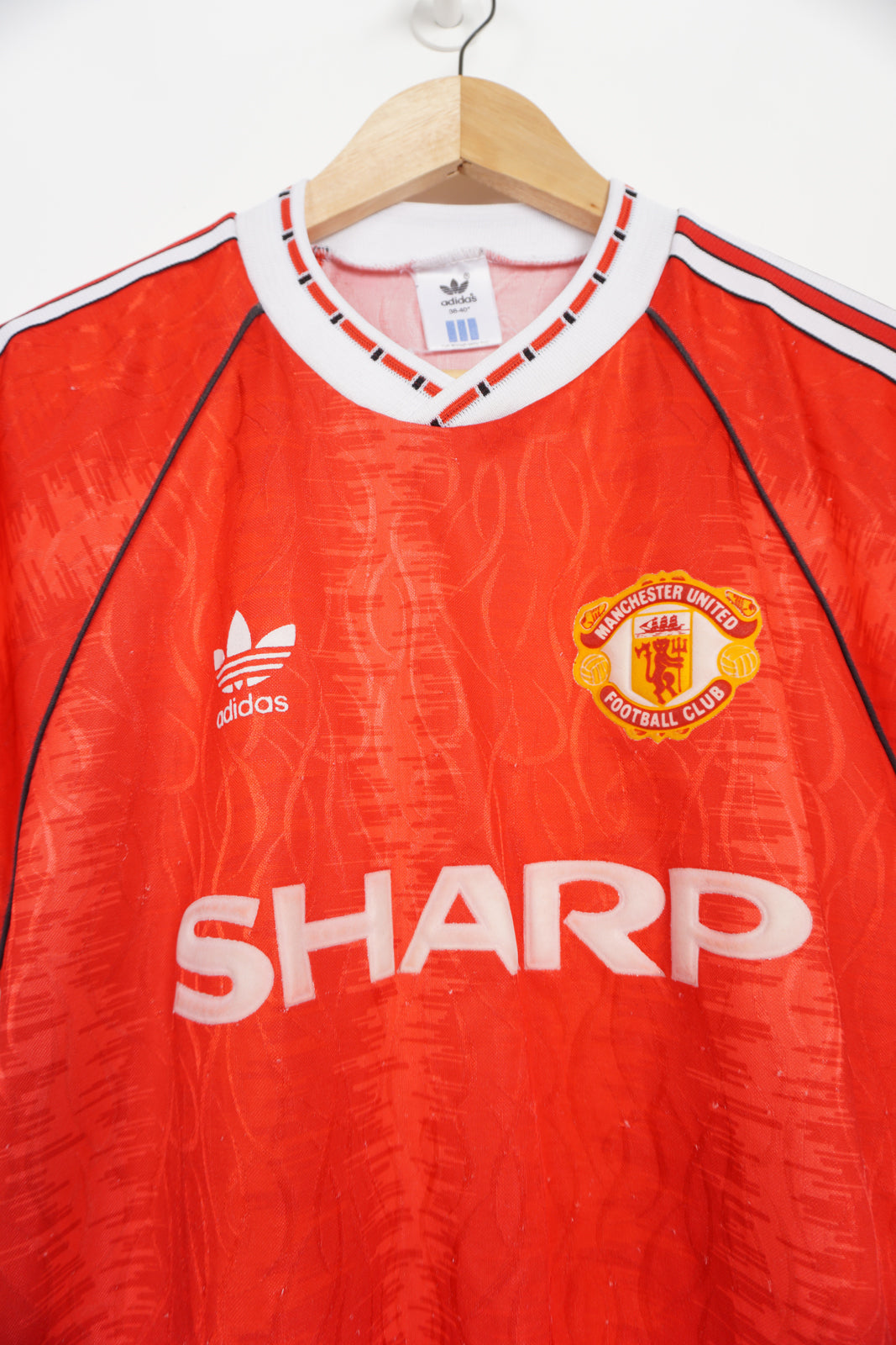 1990-91 Manchester United home football shirt, by Adidas. Printed badge and sponsors