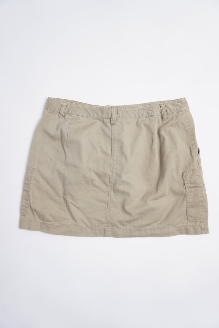 Y2K DKNY khaki green/tan cotton low rise mini skirt with double pockets and embroidered logo