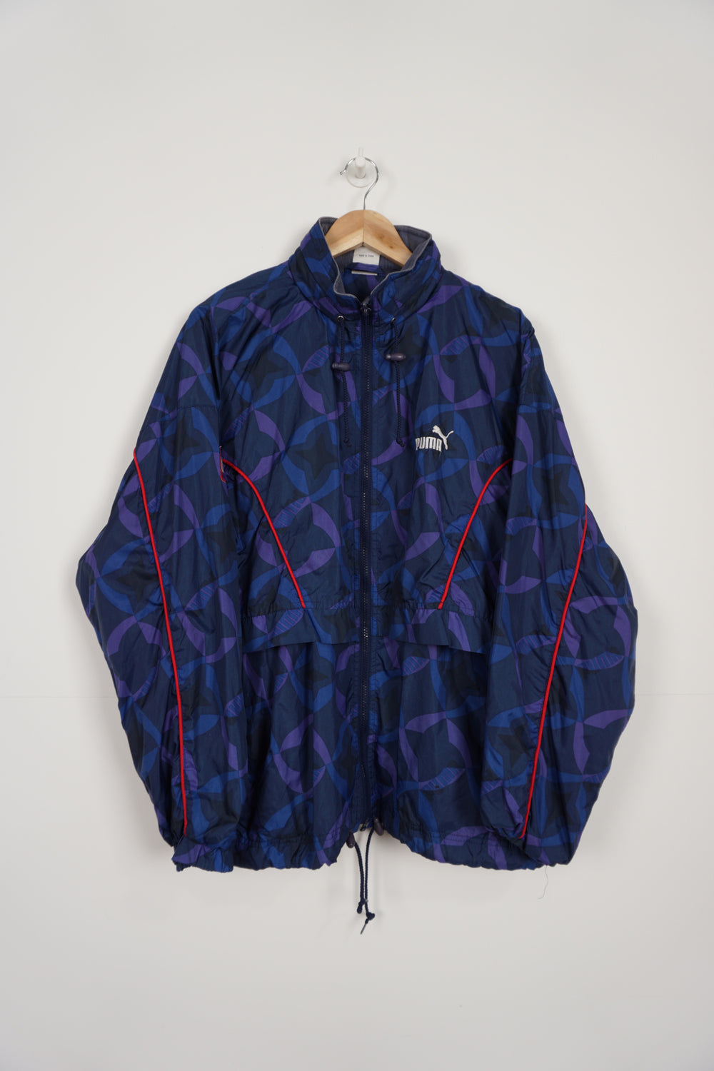 Vintage blue patterned lightweight Street Soccer Puma zip through jacket with embroidered logo