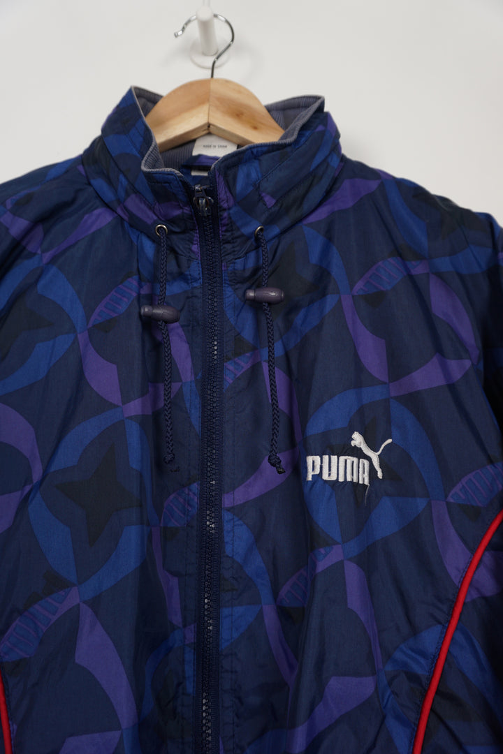 Vintage blue patterned lightweight Street Soccer Puma zip through jacket with embroidered logo