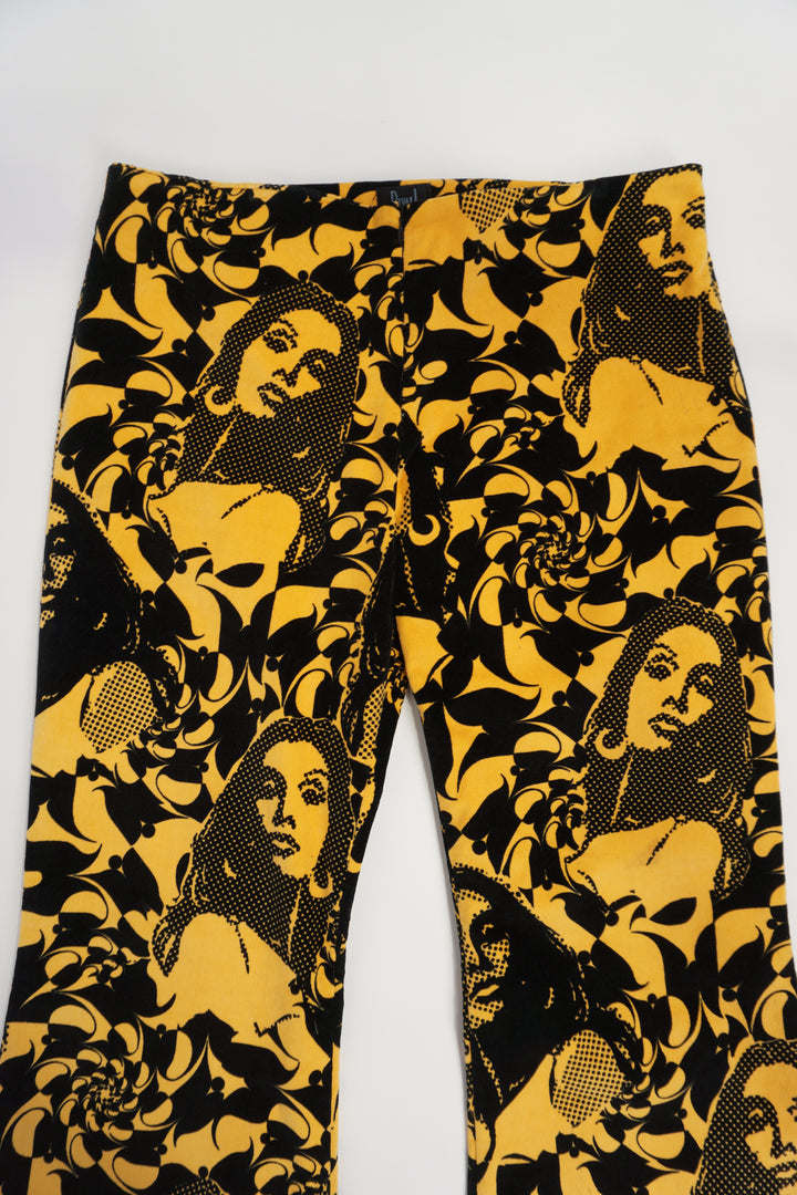 Vintage yellow & black graphic print high waisted corduroy flares