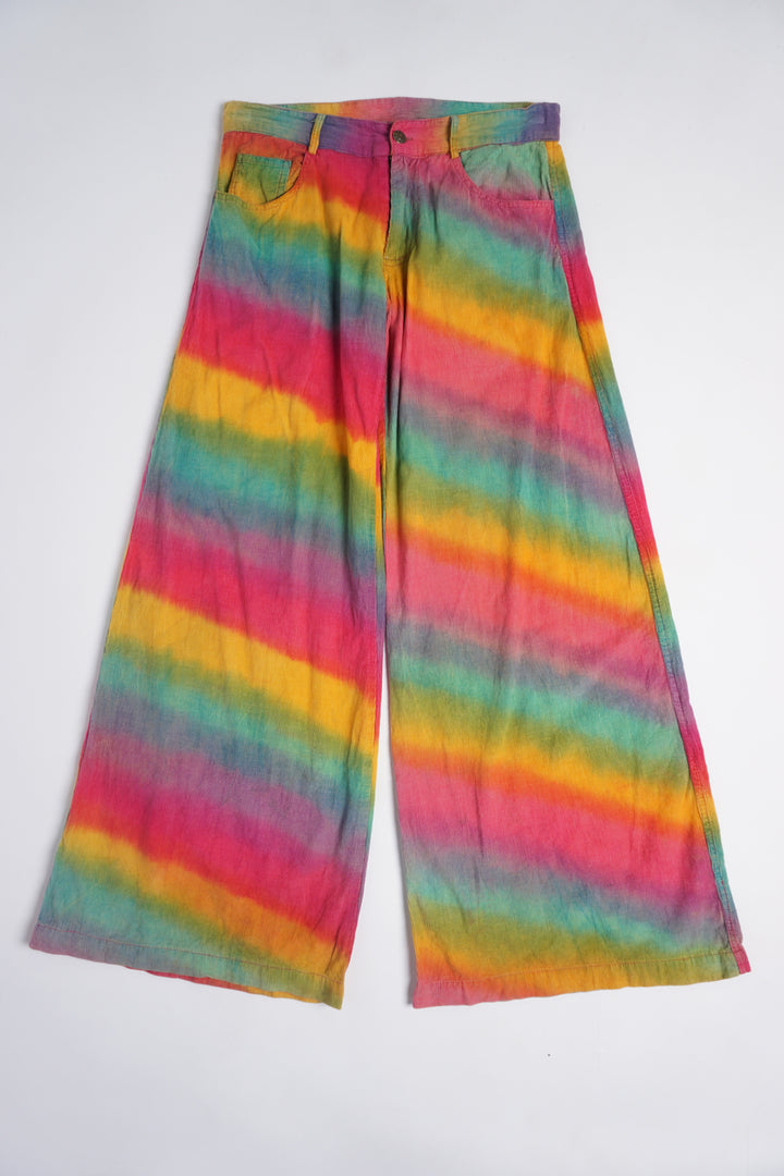 90's style multicoloured high waisted wide leg corduroy trousers