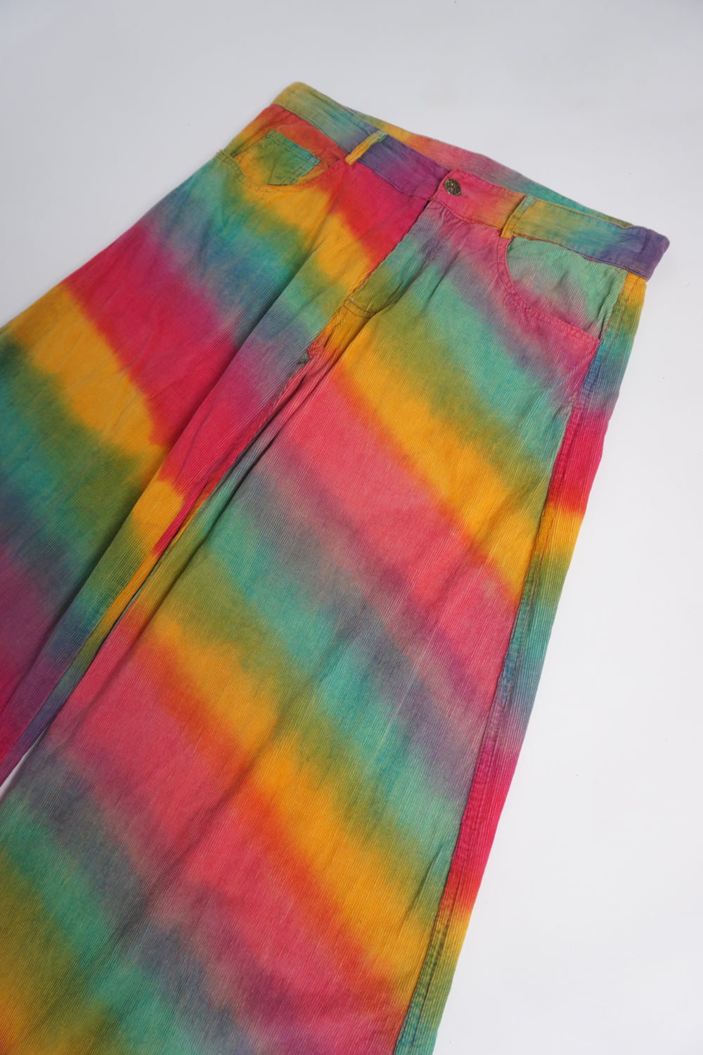 90's style multicoloured high waisted wide leg corduroy trousers