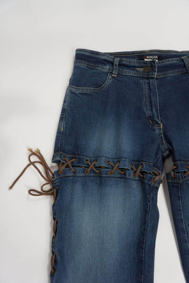 Vintage 2000's Morgan slim jeans with lace up details 