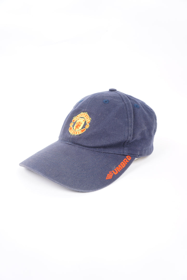 Navy blue Umbro x Manchester United baseball cap with embroidered logos on the front and back