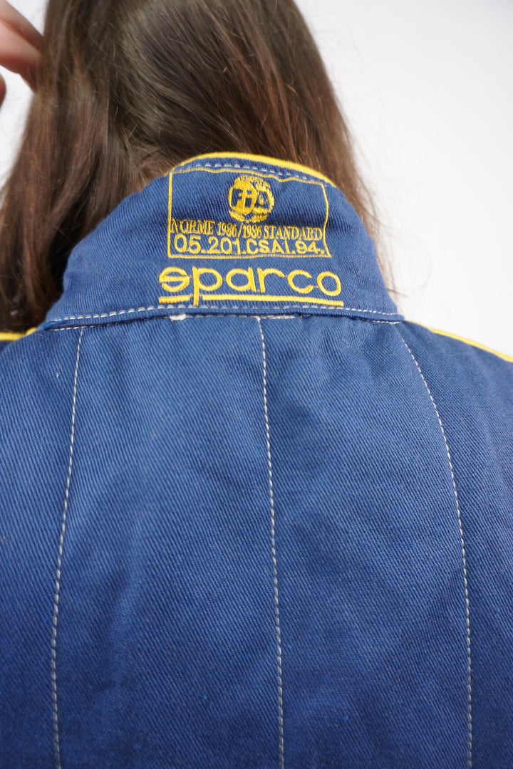 Vintage 1994 Sparco x Ford blue and yellow zip up overalls with embroidered sponsors