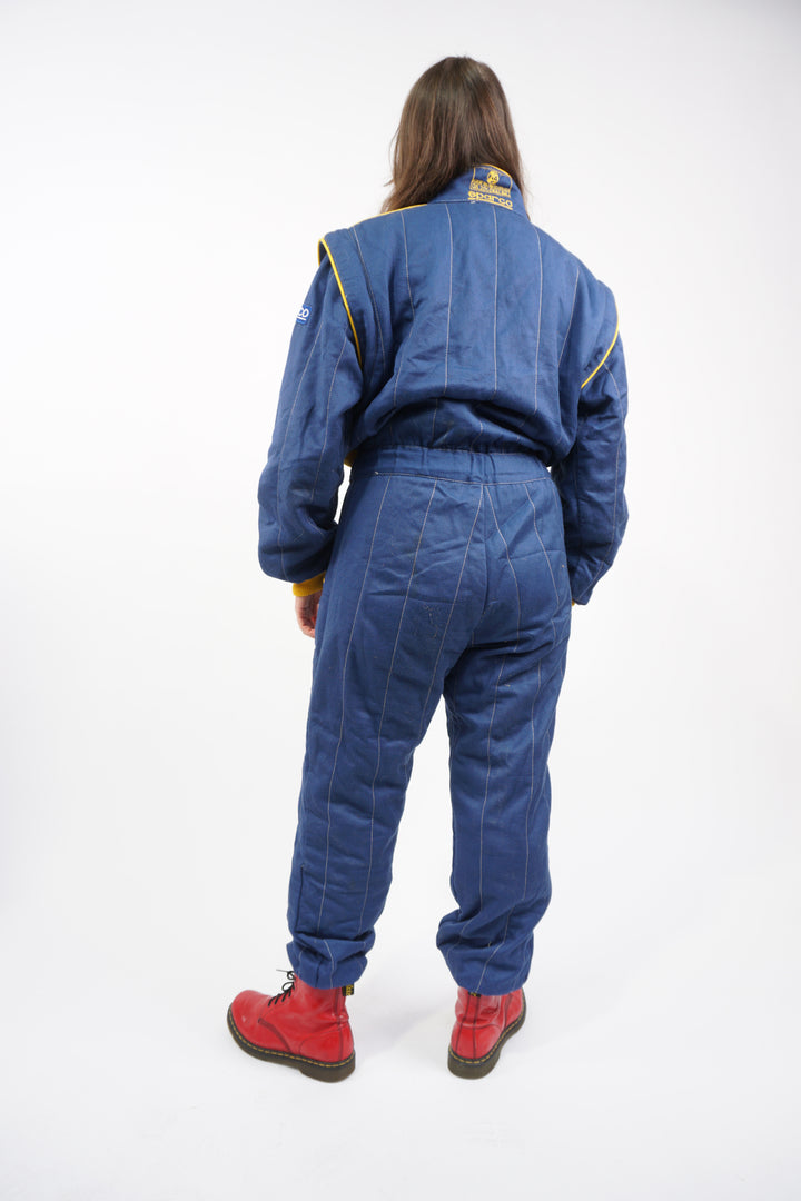 Vintage 1994 Sparco x Ford blue and yellow zip up overalls with embroidered sponsors