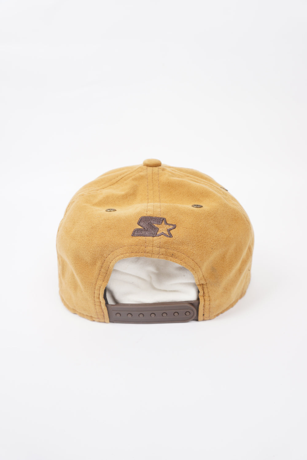 Two tone brown faux suede/leather Starter snapback cap with embroidered logo on the front 