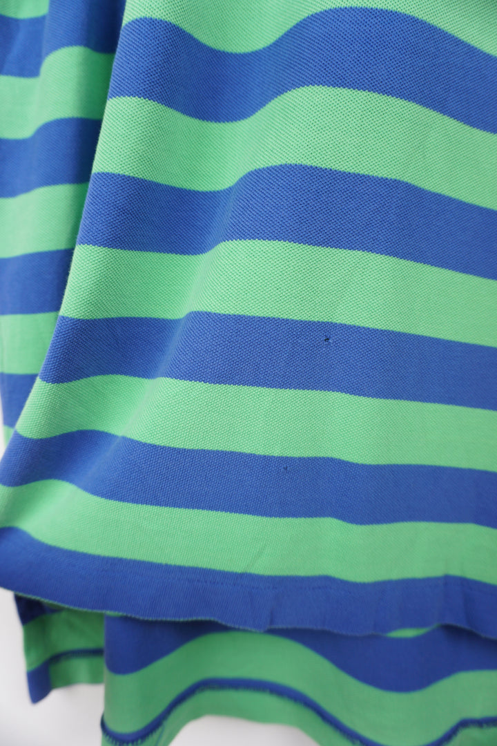 Vintage Ralph Lauren blue and green striped polo shirt embroidered logo. good condition Size in Label: L Our Measurements: Chest: 23 inchesLength: 33 inches Please ensure you check all measurements. ** All our items are pre-loved and as a result may show signs of wear due to the age of the product, for any questions about this or any other item please email hello@vintage-folk.com **