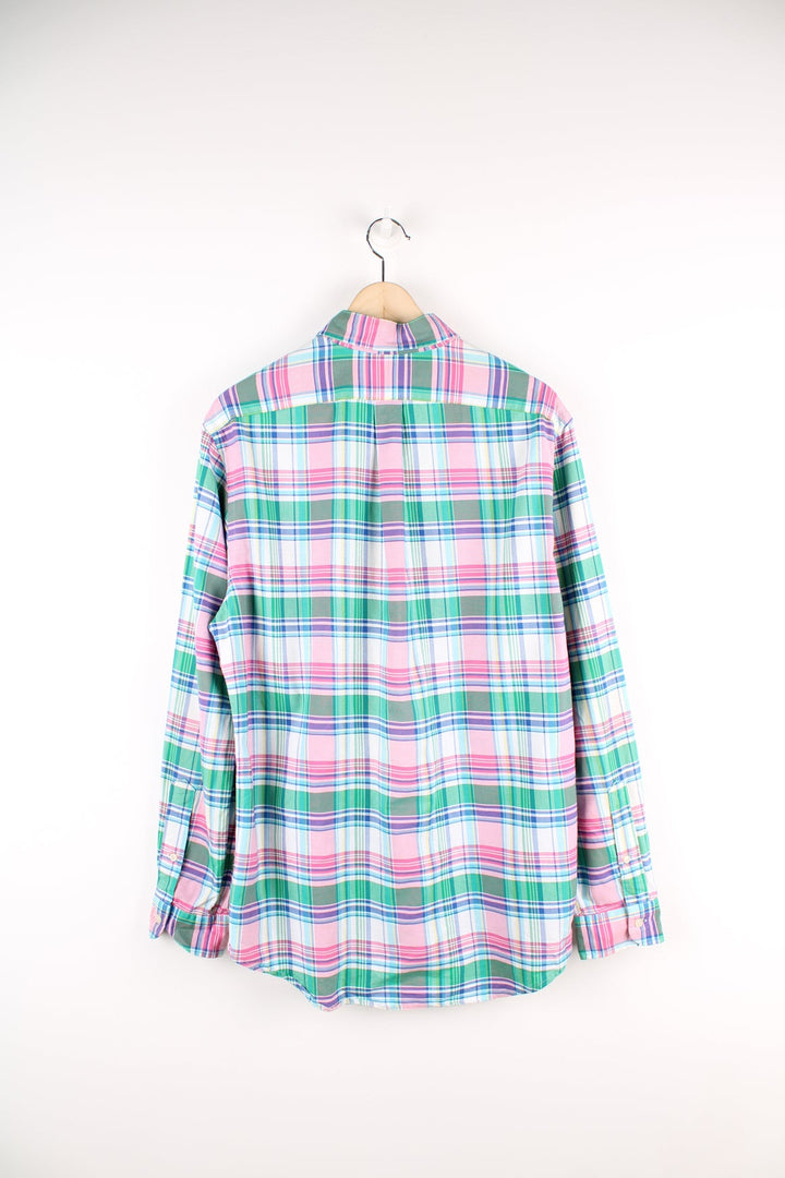 Ralph Lauren pink and green button up check shirt with signature embroidered logo on the chest. 