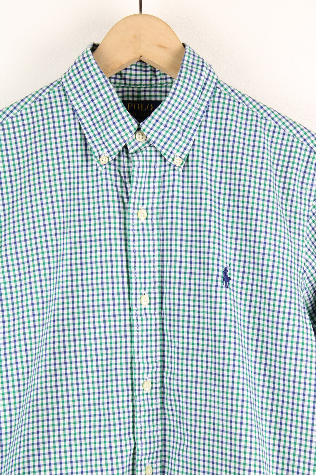 Ralph Lauren blue and green check shirt with signature embroidered logo on the chest. 