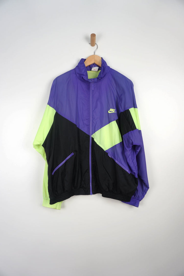 Vintage Nike Purple, Lime Green and Black Tracksuit Top