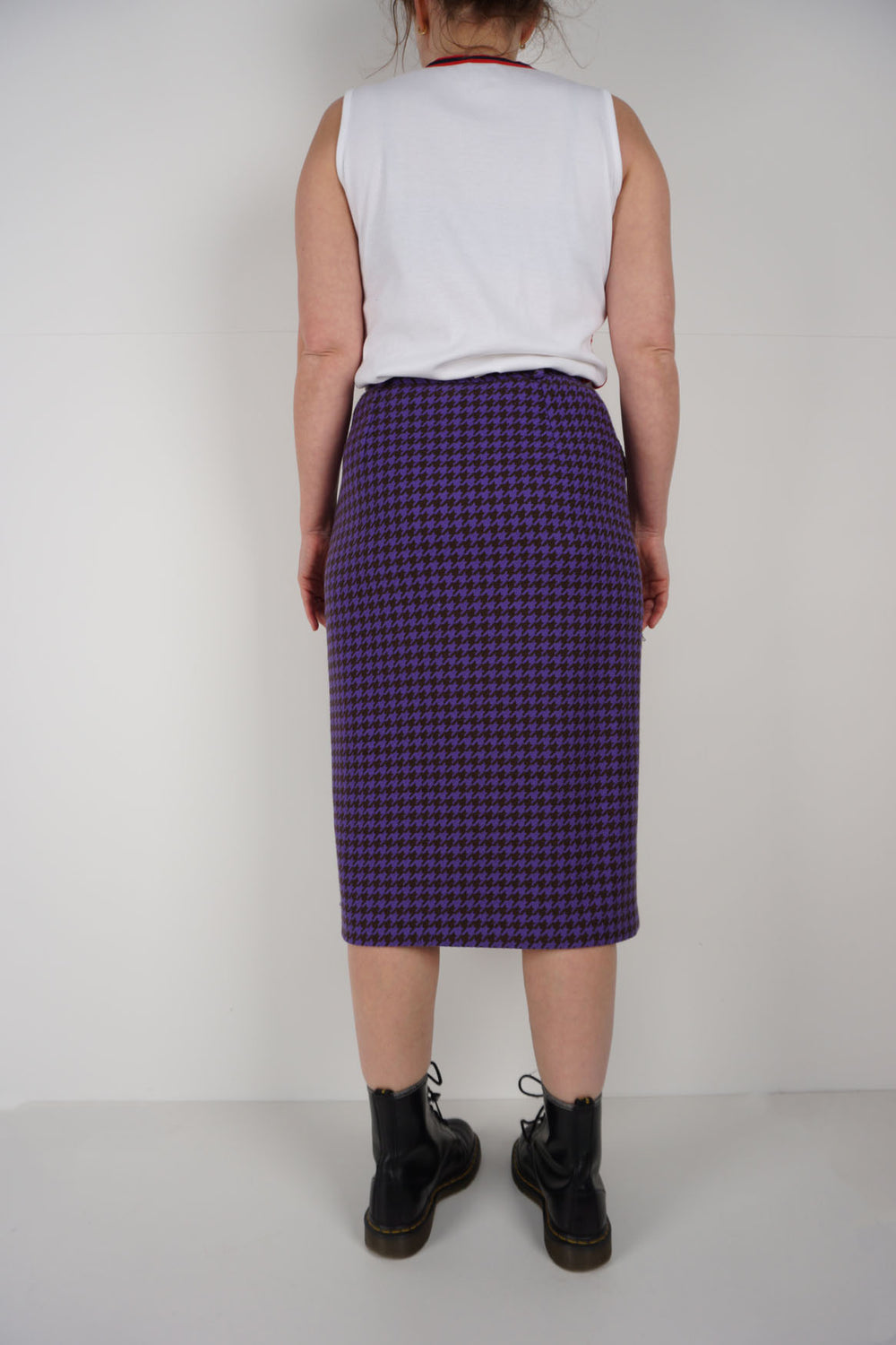 Vintage Purple Hounds Tooth Valentino Midi Skirt