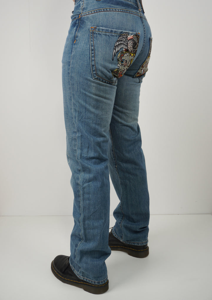 Vintage Ed Hardy Embroidered Jeans